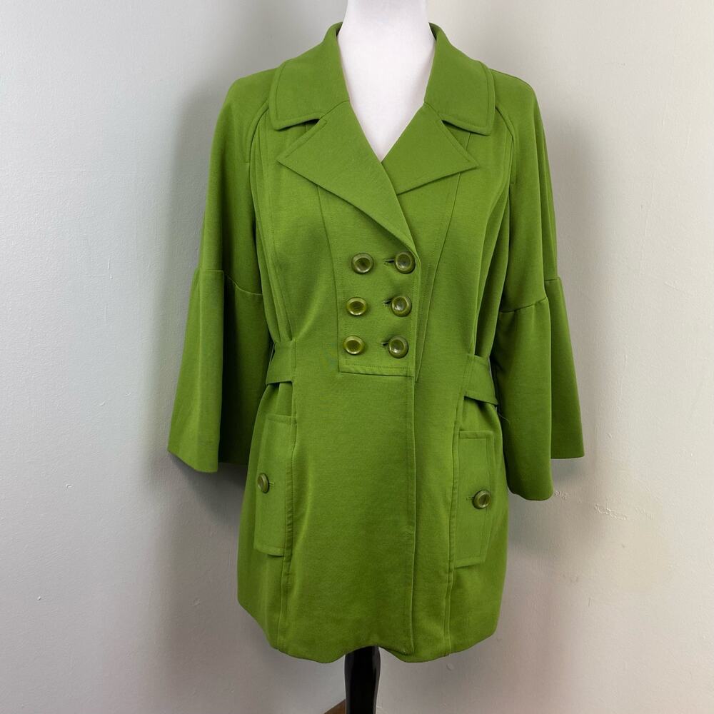 Sandro Green Double Breasted Button Bell Sleeve Coat Jacket Large - Picture 2 of 9